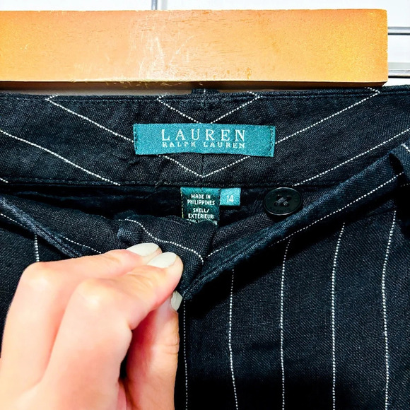 RALPH LAUREN Black striped linen pants - Picture 6 of 8